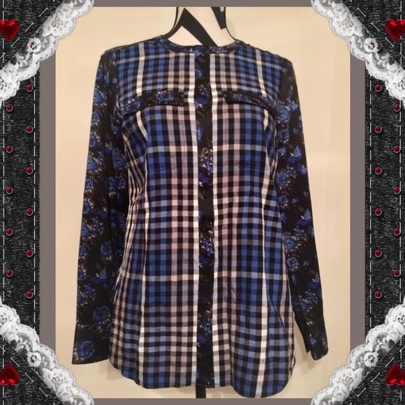 I love Ronson@ Plaid And Flowers Mix&Match Tunic - Picture 1 of 6